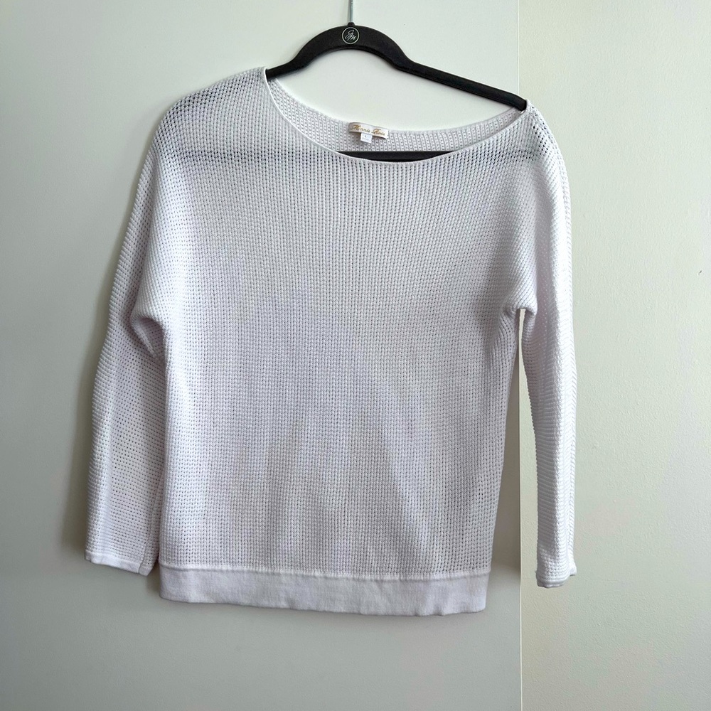 Minnie Rose asymmetrical slightly off shoulder waffle top.